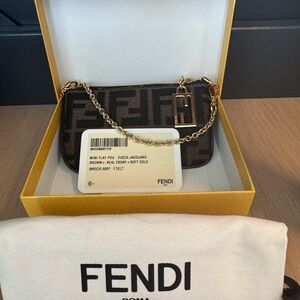 Fendi Small Brown Zucca Wristlet with Gold Hardware